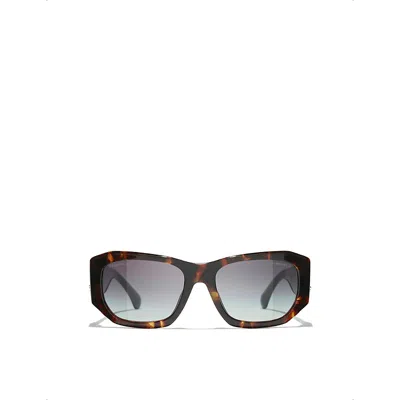 Pre-owned Chanel Womens  Ch5554 Rectangular-frame Acetate Sunglasses In Brown