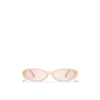 Pre-owned Chanel Womens Brown Ch5565 Oval-frame Acetate Sunglasses