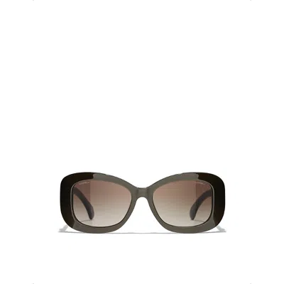 Pre-owned Chanel Womens Brown Ch5468b Rectangle-frame Acetate Sunglasses