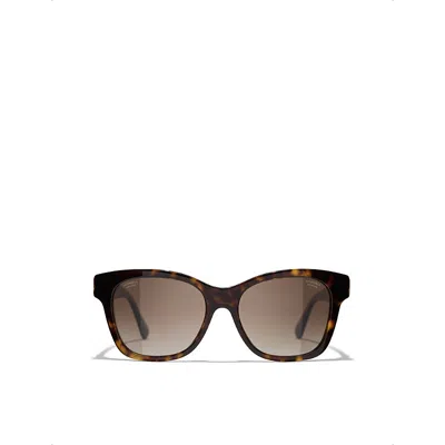 Pre-owned Chanel Womens Brown Ch5482h Tortoiseshell Square-frame Acetate Sunglasses