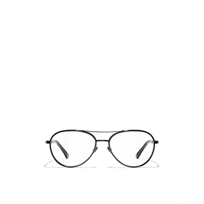 Chanel Womens Ch2224q Aviator-frame Metal Optical Glasses Black