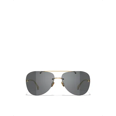 Chanel Womens Ch4285t Pilot-frame Metal Sunglasses Gold In Gray