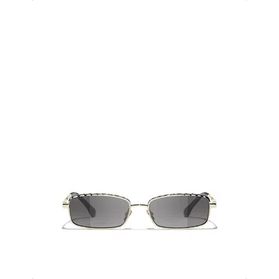 Chanel Womens Ch4295 Rectangle-frame Metal Sunglasses Gold In Gray