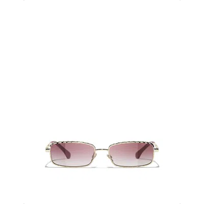 Chanel Womens Ch4295 Rectangle-frame Metal Sunglasses Gold In Pink