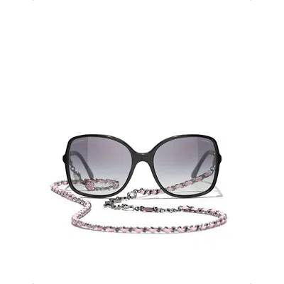 Pre-owned Chanel Womens Ch5210q Square-frame Acetate Sunglasses Black