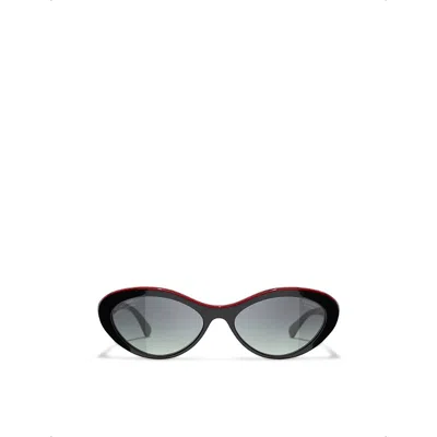 Pre-owned Chanel Womens Black Ch5416 Oval-frame Acetate Sunglasses