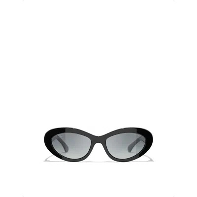 Pre-owned Chanel Womens Black Ch5538q Cat-eye Acetate Sunglasses