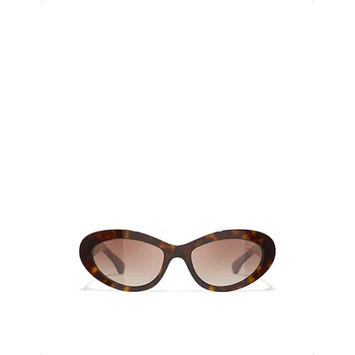 Pre-owned Chanel Womens Brown Ch5538q Cat-eye Acetate Sunglasses
