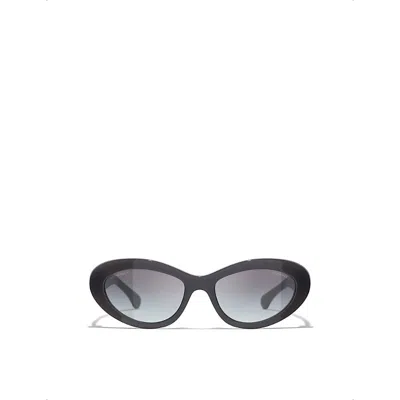 Pre-owned Chanel Womens Grey Ch5538q Cat-eye Acetate Sunglasses In Gray