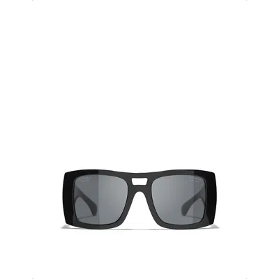 Pre-owned Chanel Womens Black Ch5539 Square-frame Acetate Sunglasses