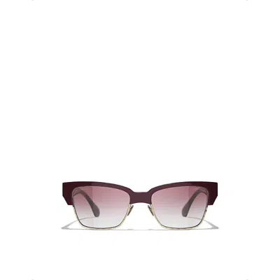 Chanel Womens Ch5558 Square-frame Acetate And Metal Sunglasses Red In Purple