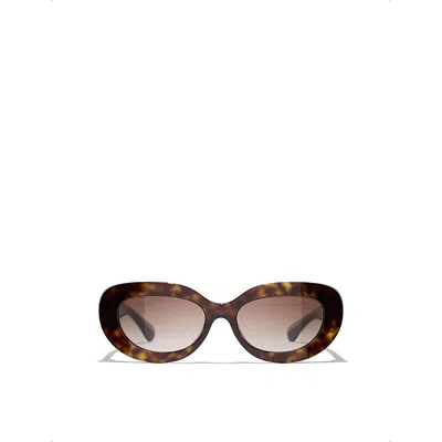 Chanel Womens Ch5562b Oval-frame Acetate Sunglasses Brown