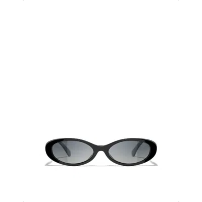 Chanel Womens Ch5565 Oval-frame Acetate Sunglasses Black