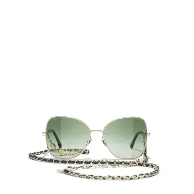 Pre-owned Chanel Womens Gold Ch4274q Butterfly-frame Chain Metal Sunglasses