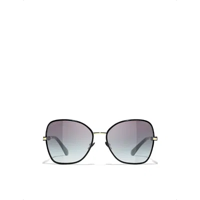 Pre-owned Chanel Womens Black Ch4283 Butterfly-frame Metal Sunglasses