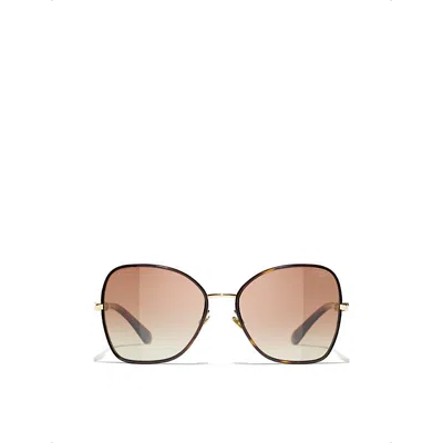 Pre-owned Chanel Womens Brown Ch4283 Butterfly-frame Tortoiseshell Metal Sunglasses