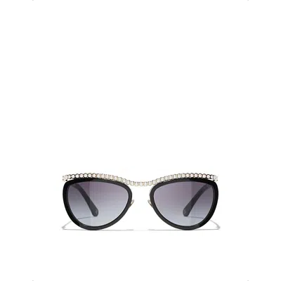 Pre-owned Chanel Womens Black Ch4296h Cat-eye Acetate Sunglasses