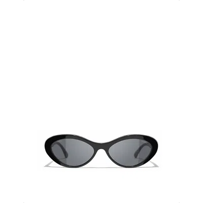 Pre-owned Chanel Womens Black Ch5416 Oval-frame Acetate Sunglasses