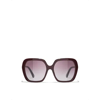 Pre-owned Chanel Womens Ch5521 Square-frame Acetate And Metal Sunglasses Red