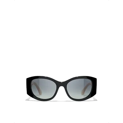 Pre-owned Chanel Womens Black Ch5524 Irregular-frame Acetate Sunglasses