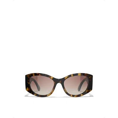 Pre-owned Chanel Womens Brown Ch5524 Irregular-frame Tortoiseshell Acetate Sunglasses