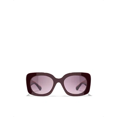 Pre-owned Chanel Womens Red Ch5563b Square-frame Acetate Sunglasses