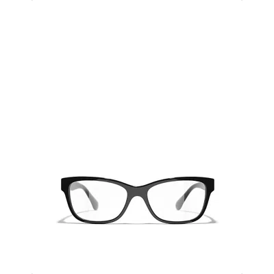 Pre-owned Chanel Womens Black Ch3449b Rectangle-frame Acetate Optical Glasses