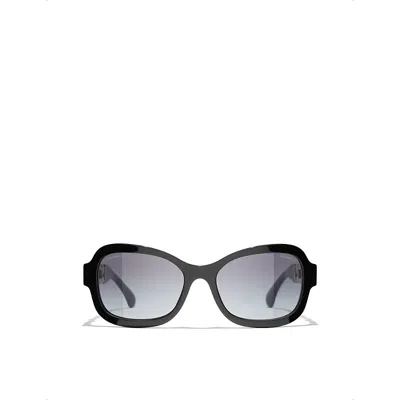 Pre-owned Chanel Womens Black Ch5465q Rectangle-frame Acetate Sunglasses