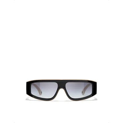 Pre-owned Chanel Womens Black Shield-frame Sunglasses