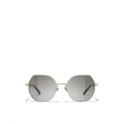 Pre-owned Chanel Womens Gold Ch4281qh Square-frame Metal Sunglasses
