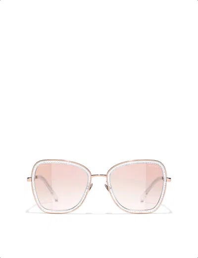 Pre-owned Chanel Womens Gold Ch4277b Square-frame Metal Sunglasses