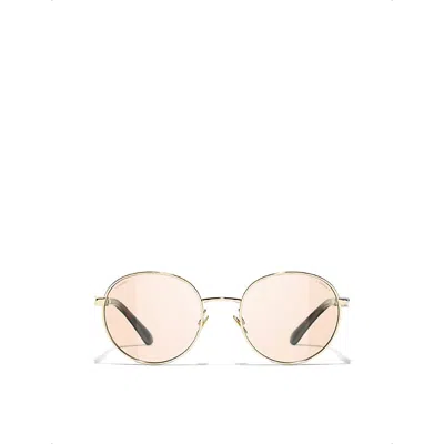 Pre-owned Chanel Womens  Ch4282 Round-frame Metal Sunglasses In Gold