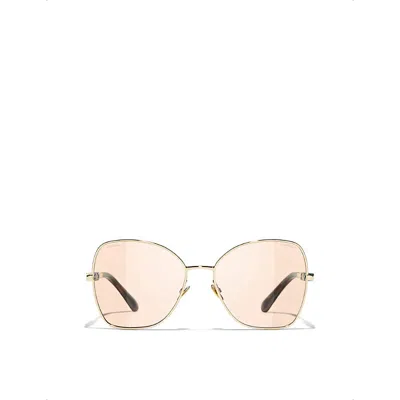 Pre-owned Chanel Womens  Ch4283 Butterfly-frame Metal Sunglasses In Gold