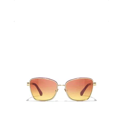 Pre-owned Chanel Womens Gold Ch4289q Cat Eye-frame Metal Sunglasses