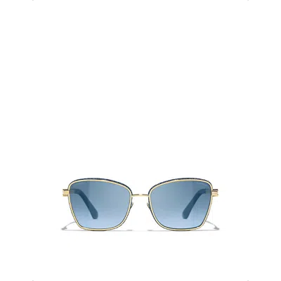 Pre-owned Chanel Womens Gold Ch4289q Cat Eye-frame Metal Sunglasses