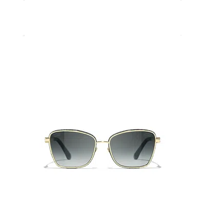 Pre-owned Chanel Womens Gold Ch4289q Polarised Cat Eye-frame Metal Sunglasses