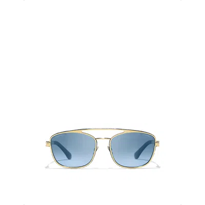 Pre-owned Chanel Womens Gold Ch4290q Pilot-frame Metal Sunglasses