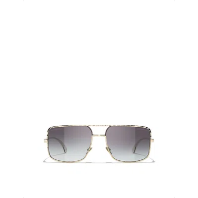 Pre-owned Chanel Ch4294 Pilot-frame Metal Sunglasses In Gold