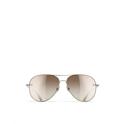 Pre-owned Chanel Womens Gold Ch4189tq Pilot Aviator-frame Metal Sunglasses