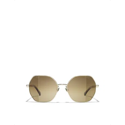 Pre-owned Chanel Womens Gold Ch4281qh Square-frame Metal Sunglasses