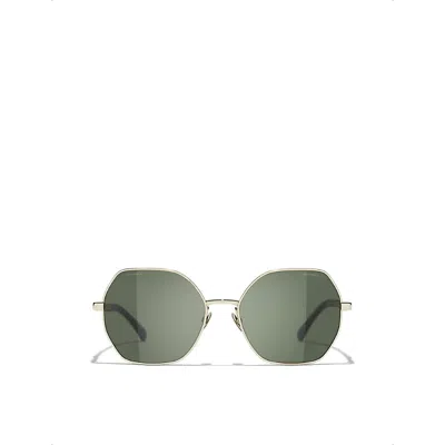 Pre-owned Chanel Womens Gold Ch4281qt Square-frame Metal Sunglasses