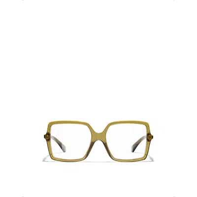 Pre-owned Chanel Womens Green Ch3505 Square-frame Metal Optical Glasses