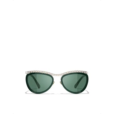 Chanel Womens Green Ch4296h Cat-eye Acetate Sunglasses
