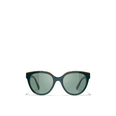 Pre-owned Chanel Womens Green Ch5414 Butterfly-frame Acetate Sunglasses