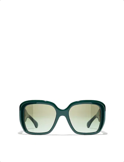 Pre-owned Chanel Womens Green Ch5512 Square-frame Acetate Sunglasses