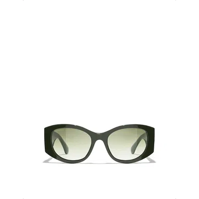 Pre-owned Chanel Womens Green Ch5524 Oval-frame Acetate Sunglasses