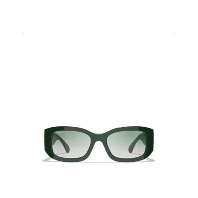 Pre-owned Chanel Womens Green Ch5542 Rectangle-frame Acetate Sunglasses