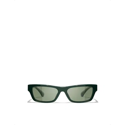 Pre-owned Chanel Womens  Ch5564b Rectangular-frame Acetate Sunglasses In Green