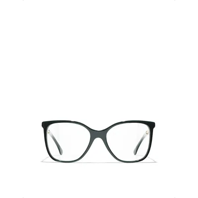 Pre-owned Chanel Womens Green Ch3441qh Square-frame Acetate Glasses