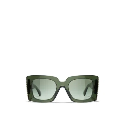Pre-owned Chanel Womens Green Ch5480h Square-frame Acetate Sunglasses